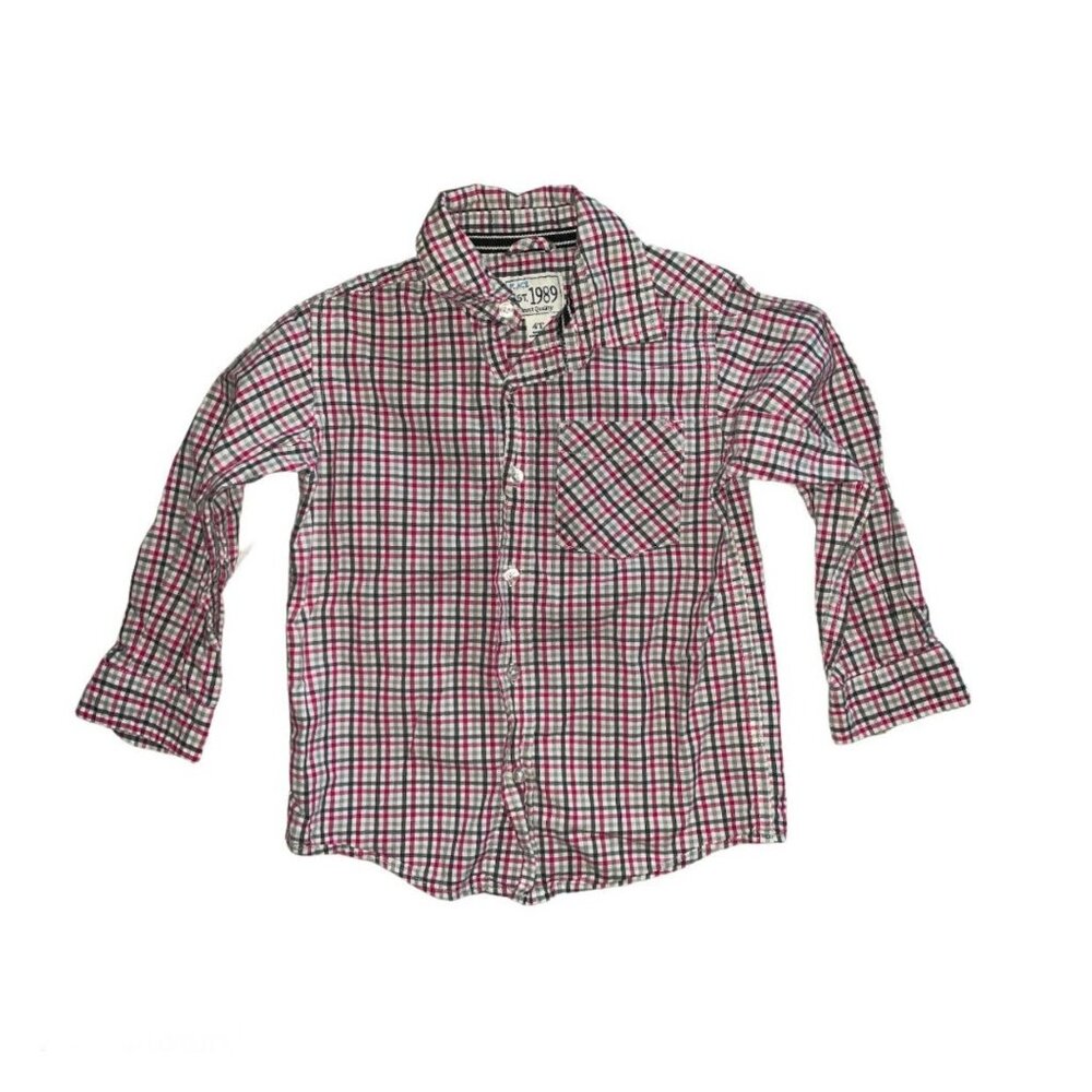 Children's Place Black Red Micro Check Button Down Shirt Size 4T GUC